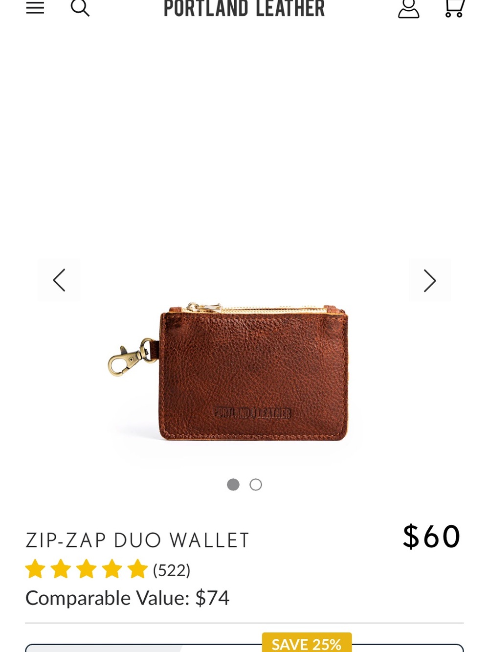 Portland Leather Nutmeg Zip-Zap Duo Wallet - Nutmeg Brown